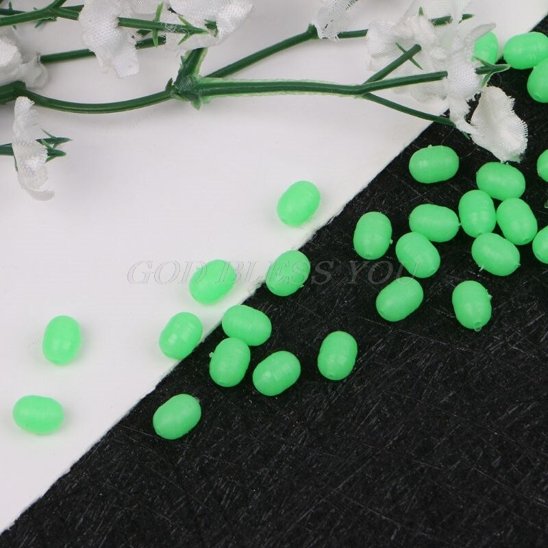 100pcs Glow Beads Hard Plastic Luminous Fishing Beads Green White Fish Bead  Oval